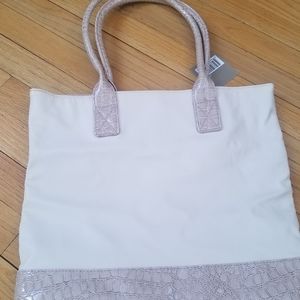 Ulta Cream and White Tote with Croc pattern